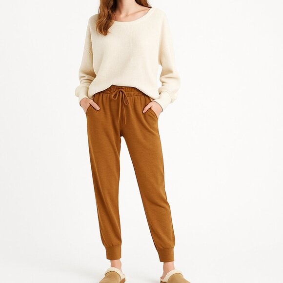 Free People Movement Jogger Pants Size M Brown Soft Knit Lounge - Picture 1 of 12